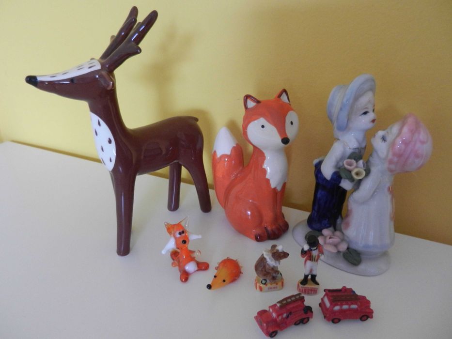 Figurki porcelanowe/ ceramiczne/ szklane, lis, jeleń, jeż, inne