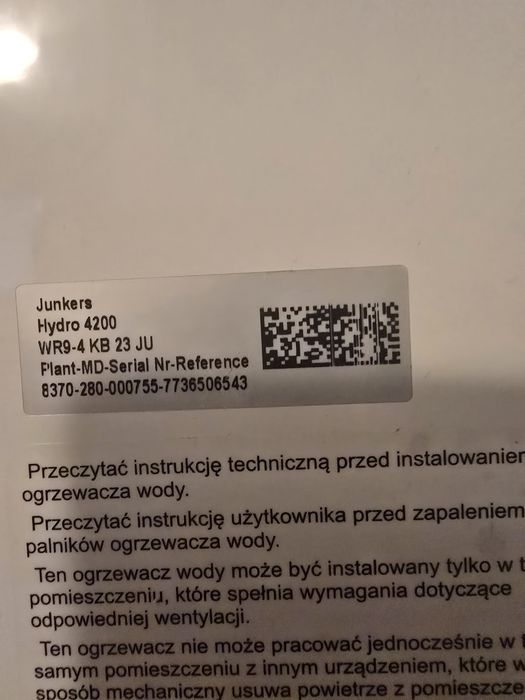 Piecyk gazowy Junkers Hydro 4200 WR9-4 KB - W pełni sprawny, zadbany