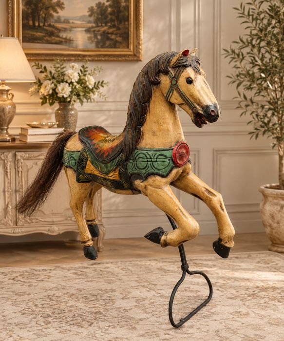 Drewniany Koń Ręcznie Rzeźbiony Figura Vintage Ozoba Antyk Uniakt !