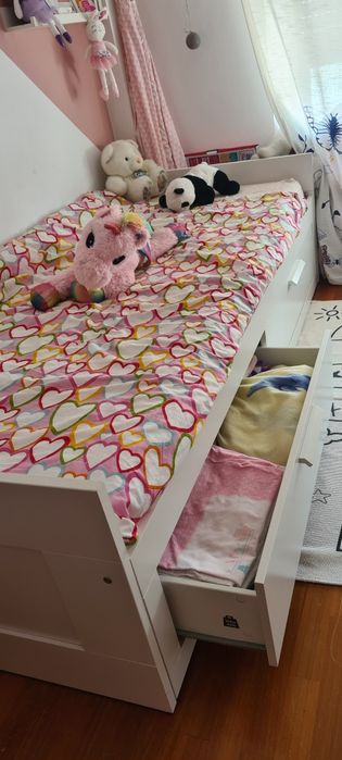 Cama indiv/dupla c/2 gav, branco, 80x200 cm