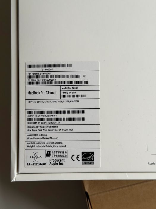 MacBook Pro 13” (A2338) – NOWY, 16GB/512GB, M1