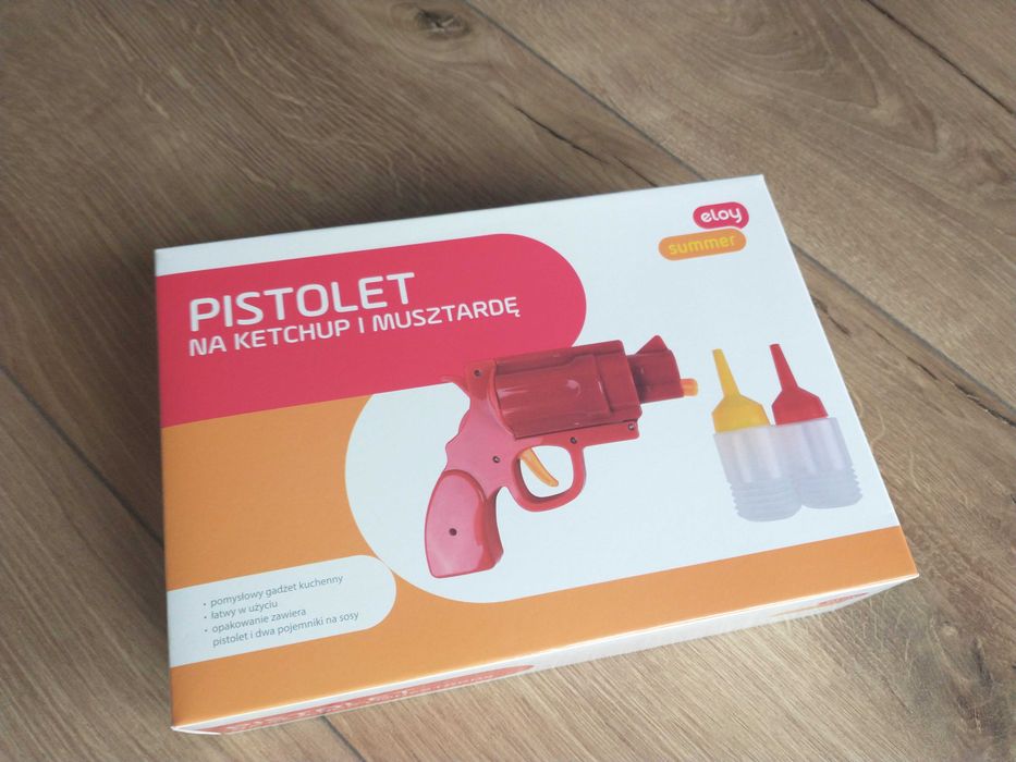 Pistolet na ketchup i musztardę, prezent, zabawka, kuchnia, musztarda