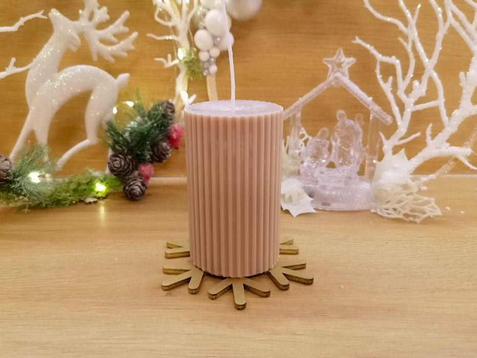 Świeca sojowa - zapachowa, cylinder w prążki, kawa, dekoracyjna