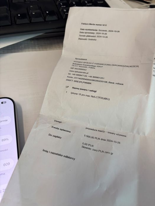 Iphone 16 pro mac 256 gb bialy idealny
