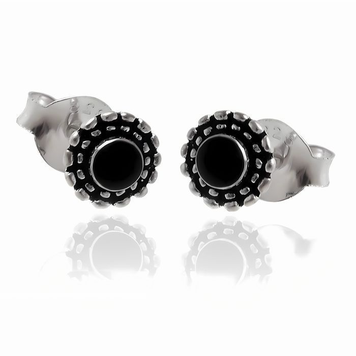 Oksydowane Srebrne Kolczyki Kółka 5Mm Czarna Masa Jubilerska K3695-1