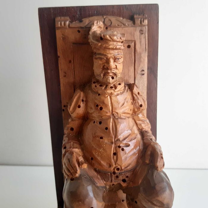 Antigo Serra Livros Madeira Esculpida Figura Sancho Panza