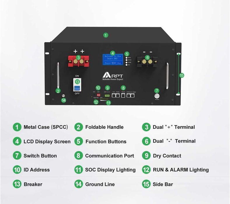 Промисловий Lifepo4 10.2kWh RPT-Power 200Ah 48V 51.2V