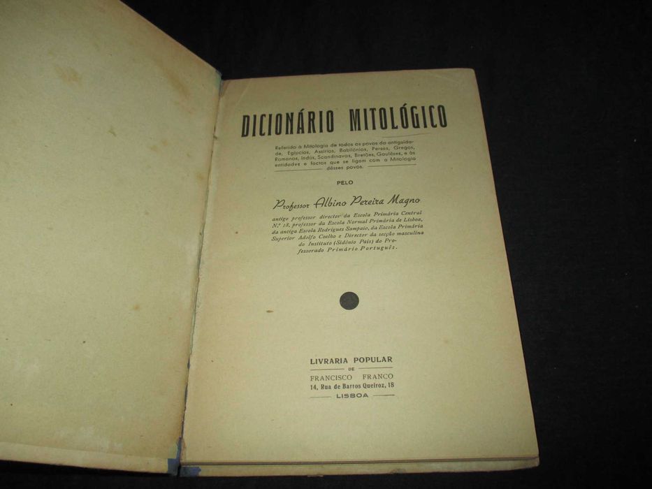 Livro Dicionário Mitológico Albino Pereira Magno