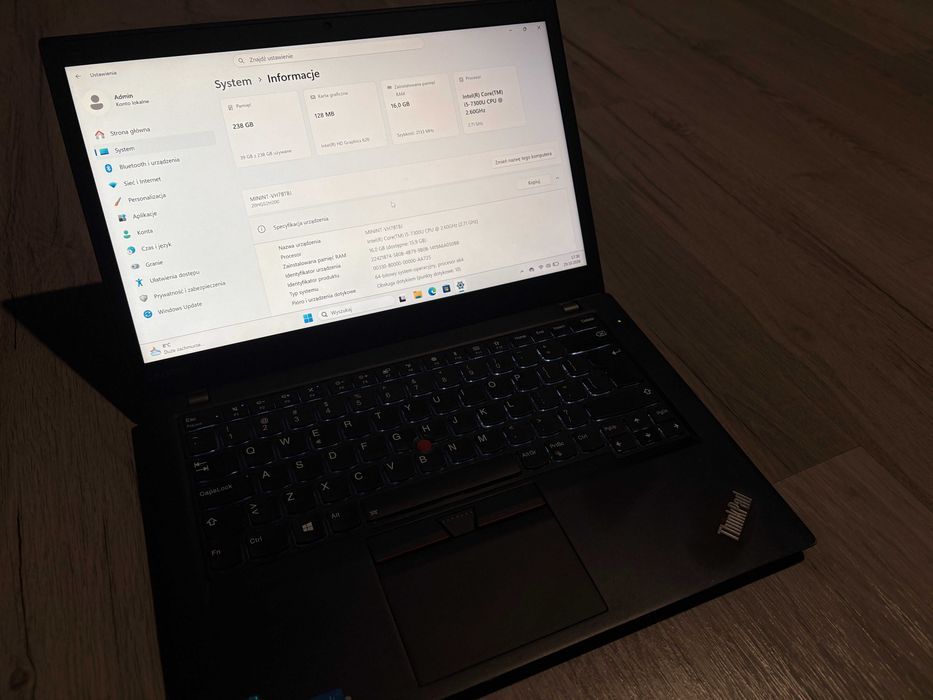 Lenovo Thinkpad T470s i5 / 16gb RAM / 240 SSD / Dotykowa Matryca