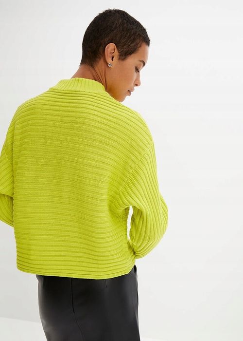 B.P.C sweter prążkowany ze stójką limonkowy 52/54.
