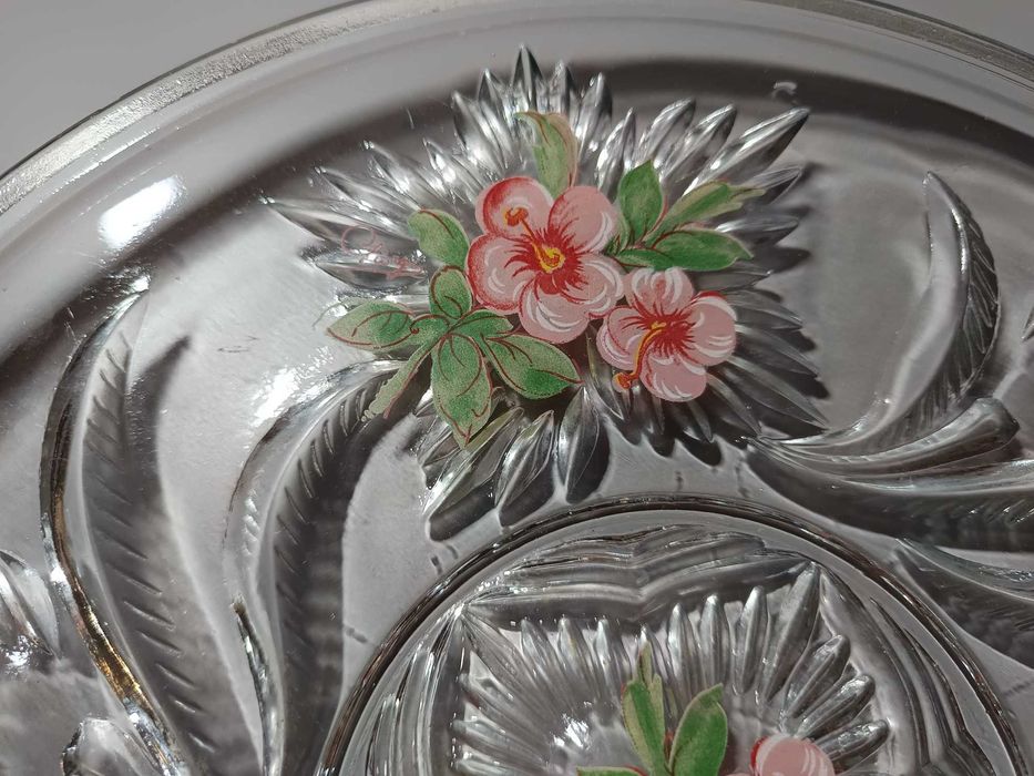 Prato Decorativo em Vidro Trabalhado – Pintura Floral Manual