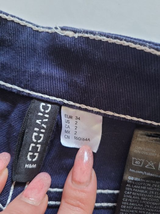 Granatowe szerokie spodnie wide leg wysoki stan jeans 34 XS