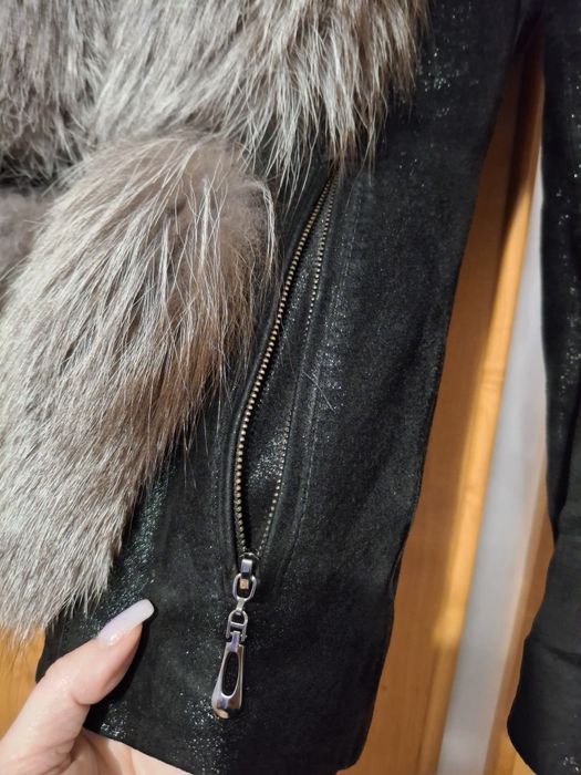 Куртка жилет трансформер  шкіряна з чорнобуркою GUEELA