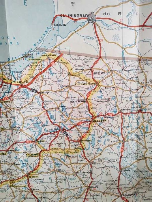 Mapa samochodowa polski lata 50, 60,  80, 100 - PRL