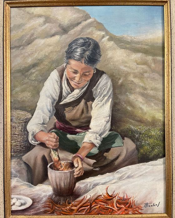Obraz 59 cm x 49 cm Olej Rama Drewniana Vintage