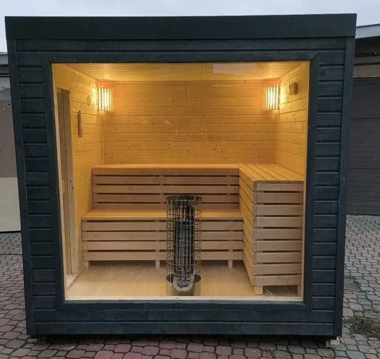 SAUNA zewnętrzna OGRODOWA 2,5x2,3 m Ocieplona + Piec + Witryna