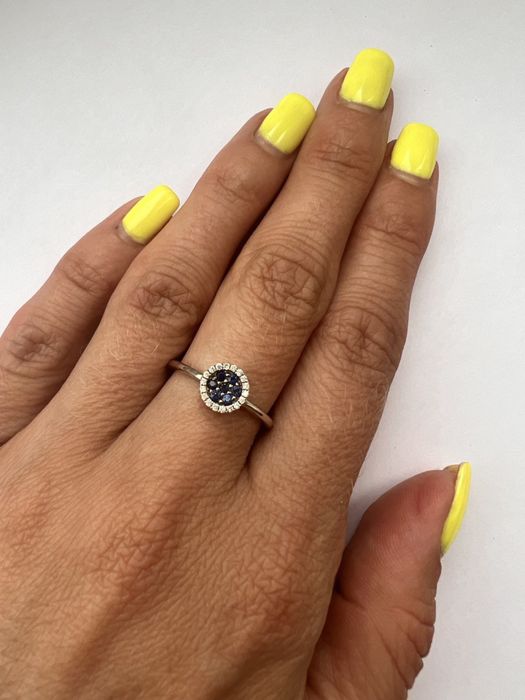 Золотое кольцо с сапфирами и бриллиантами Sova белое золото 585 проба