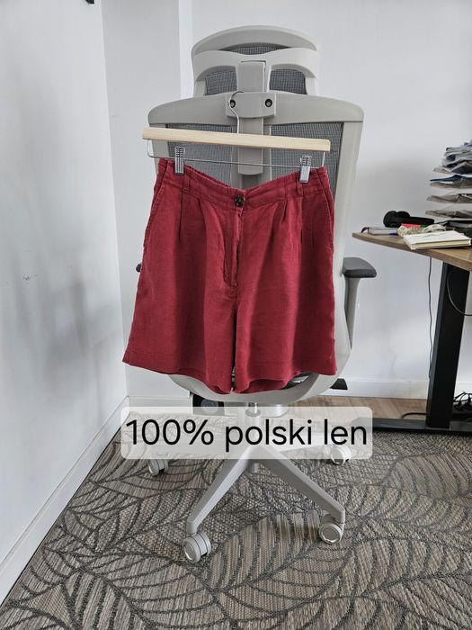 Lniane szorty czerwone wysoki stan Eseje