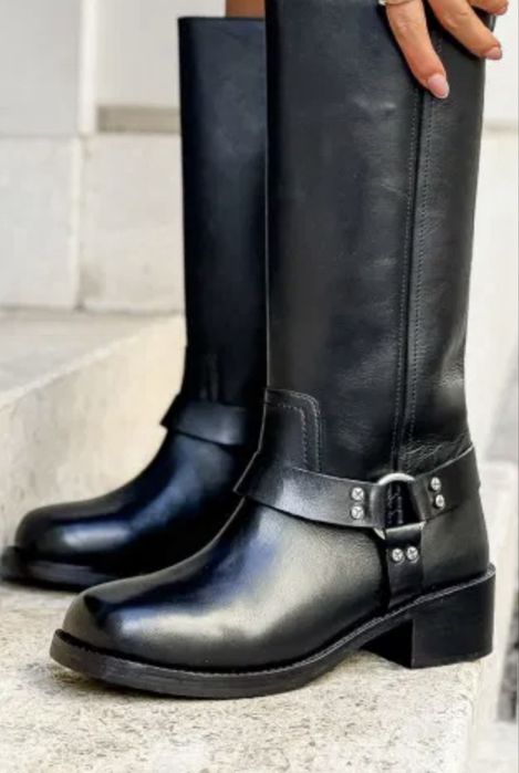 Czarne  skorzane kozaki Armanda Saway- OKAZJA -