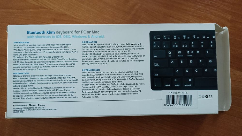 Klawiatura bezprzewodowa Bluetooth Unotec Xlim