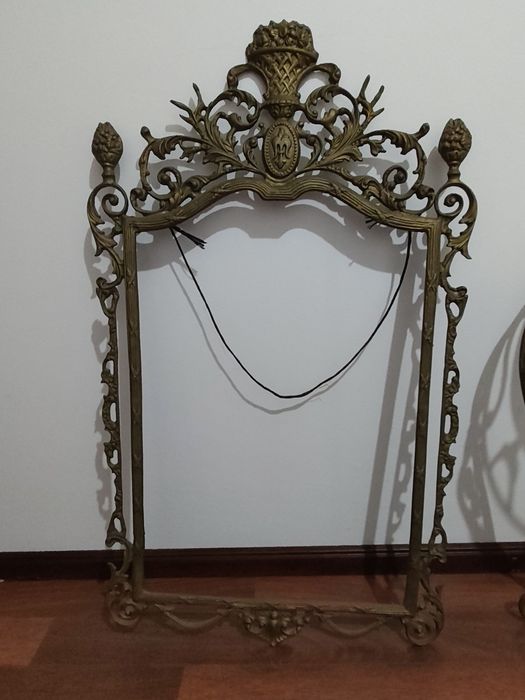 Conjunto Consola e Moldura Rococó em Latão Maciço - Pesado