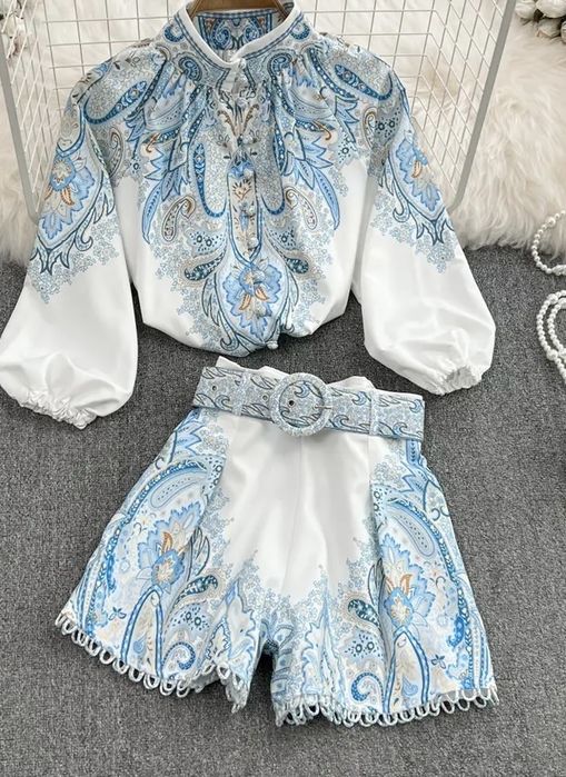 Komplet spodenki bluzka koszula elegancki