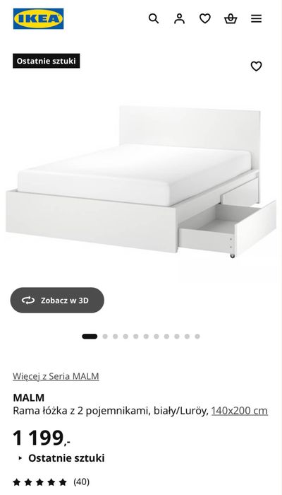 Łóżko ikea MALM.