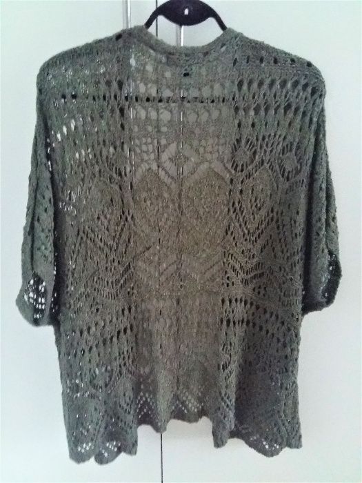 Sweter cardigan khaki ATMOSPHERE M/L dzianina ażurowy narzutka