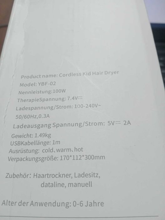 Secador de Cabelo Infantil Sem Fios YALICE YBF-02 – Rosa – NOVO