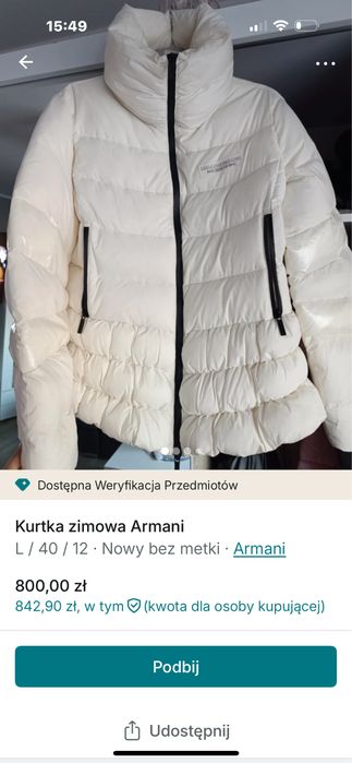 Kurtka zimowa Armani Nowa !