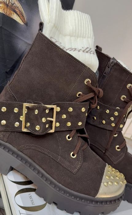 Botki damskie czekolada  38 skóra naturalna brąz ćwieki