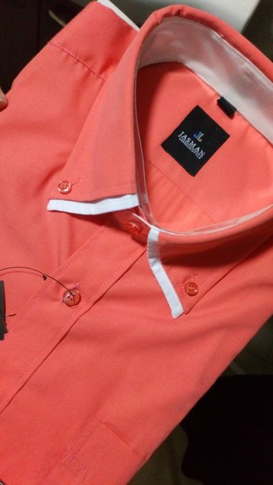 Nowa koszula męska slim fit koralowa krótki rękaw r S  38-39 HIT CENA