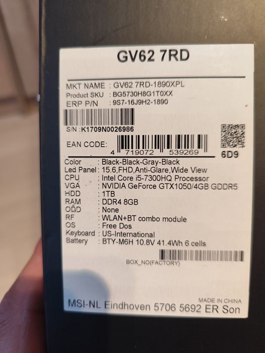 Laptop msi GV62 7RD