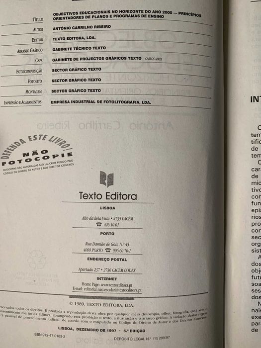 Objectivos Educacionais no Horizonte do Ano 2000