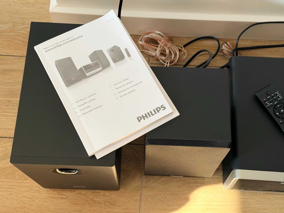 Mikrowieża 2.1 Philips MCD183 z subwooferem / USB / CD / DVD / MP3 / ładny stan + pilot