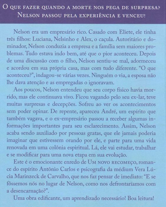 Livro Um Novo Recomeço de Vera Lúcia Marinzeck d Carvalho [Portes Inc]