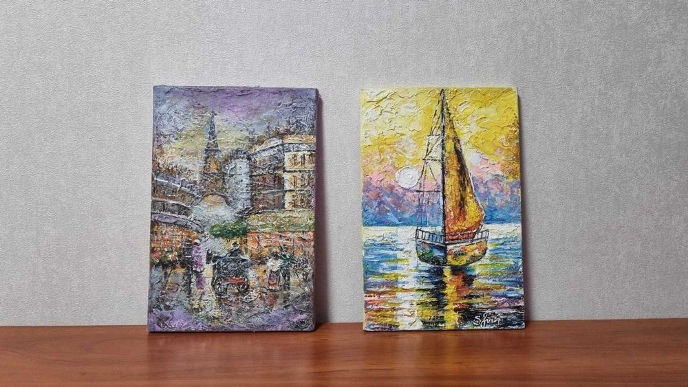 Картина "Кораблик" холст, акрил, на підрамнику  20х30 см