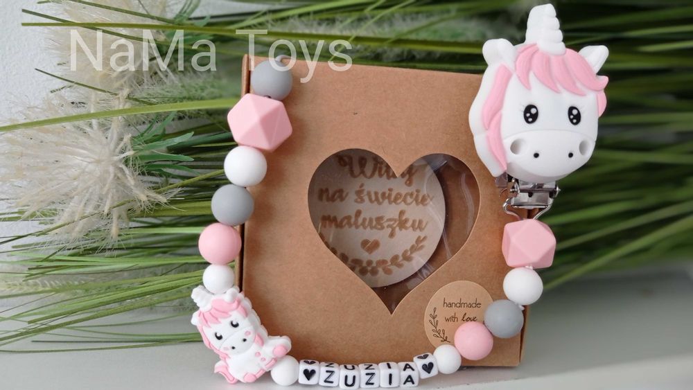 Przywieszka, zawieszka do smoczka. Silikonowy gryzak. Handmade.