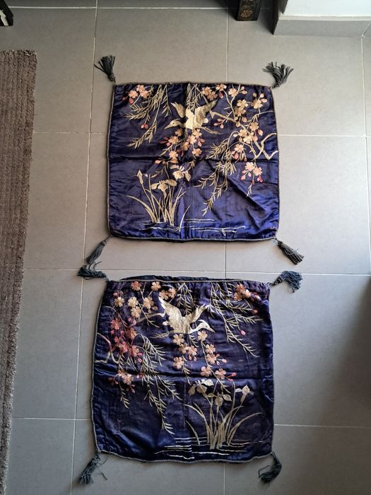 Colcha e fronhas de seda chinesa sec. XIX