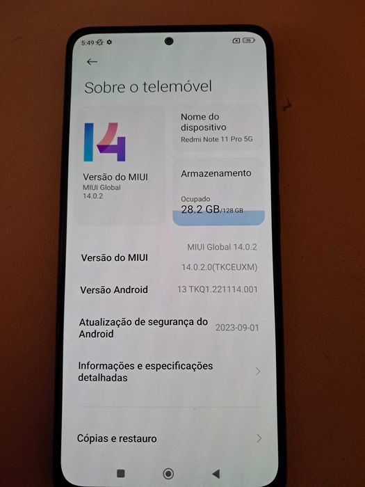 Xiaomi Redmi Note 11 Pro 5G, 8 GB de RAM e 128 GB de armazenamento