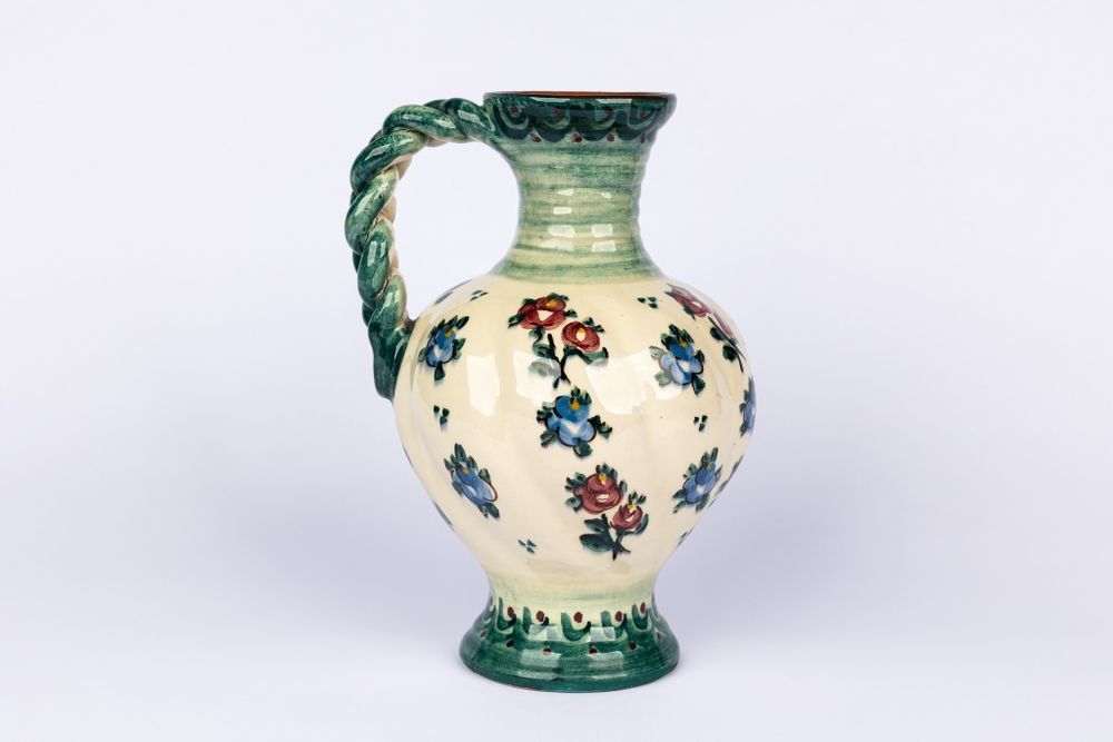 Ręcznie malowany ceramiczny dzban wazon vintage kwiatki