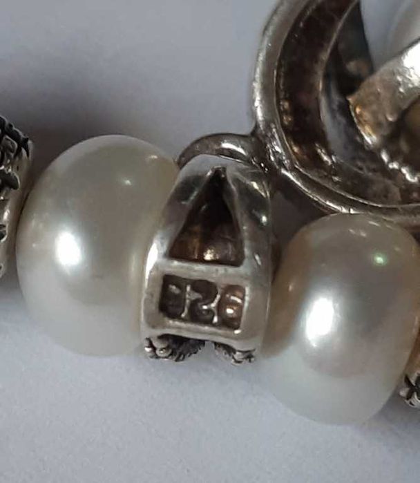Винтажное колье из натурального жемчуга с серебряной подвеской