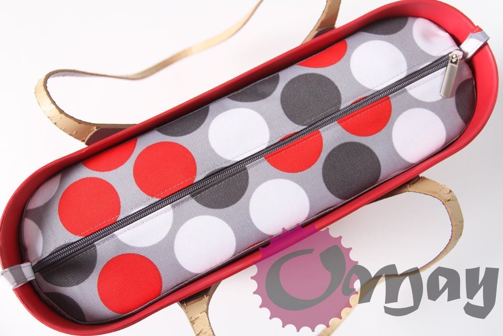 Szary organizer do OBAG STANDARD grochy czerwone 2 kieszenie OMAY