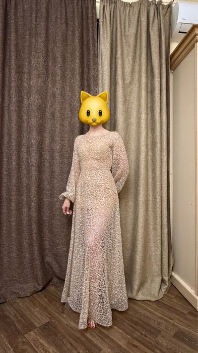 Сукня з бісером, бежева