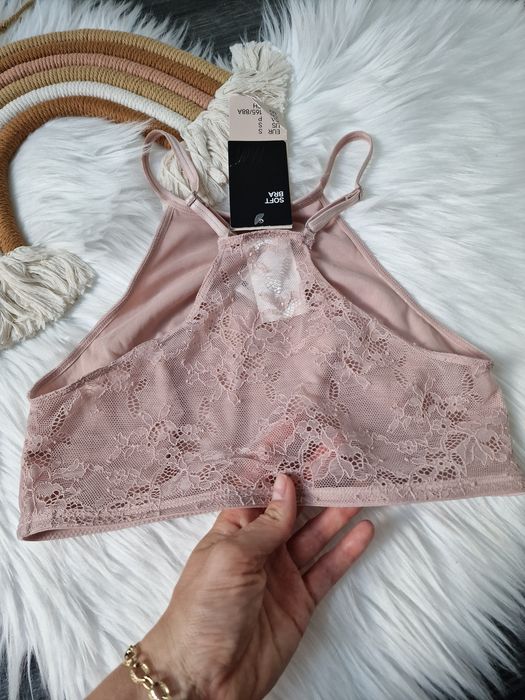 Miękki,  welurowy biustonosz,  koronkowym tyłem, h&m S