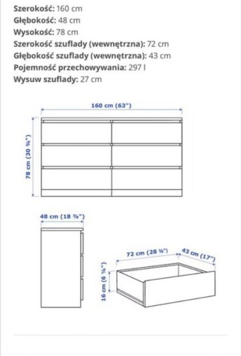 Komoda ikea malm 3 szuflady ciemnybrąz z dostawą