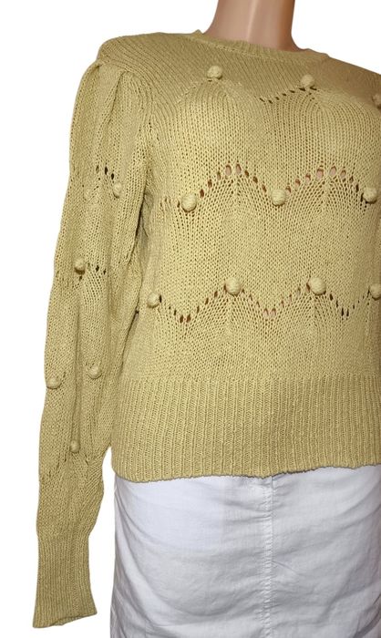 Musztardowy ciepły Sweter oversize pompony S (36) Lindex