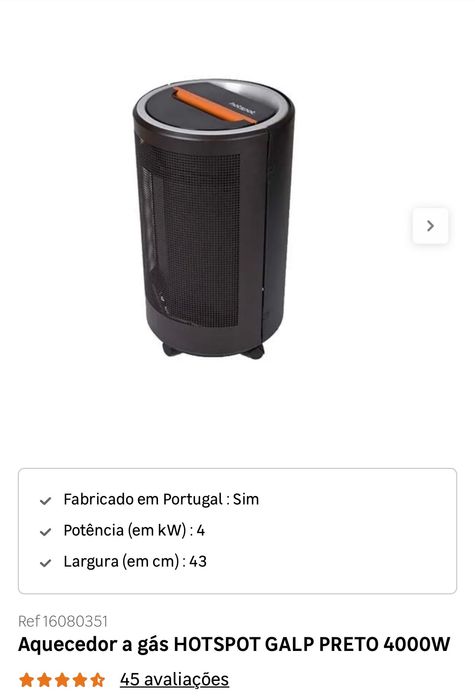 Aquecedor a gás HOTSPOT GALP 4000w NOVO