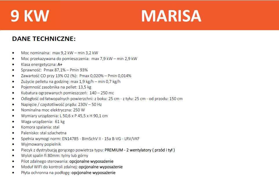 Piecyk na pellet Marisa 2.0 - 9 kW z rozprowadzeniem DGP automat z pilotem