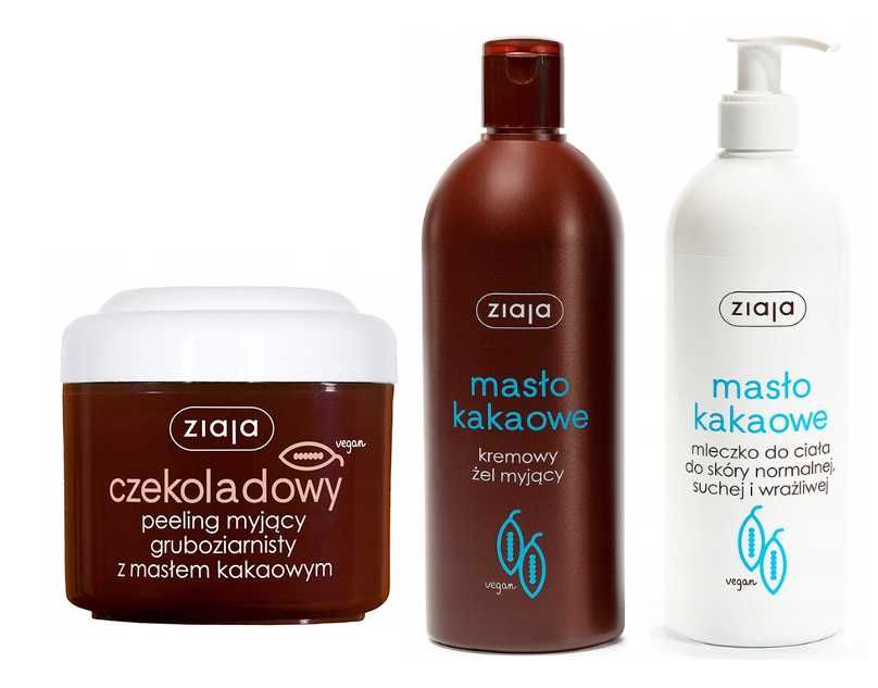 ZESTAW ZIAJA Masło Kakaowe balsam do ciała+ żel pod prysznic+peeling do ciała
